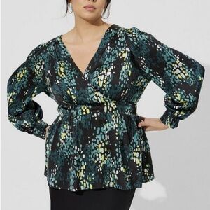 Torrid Black and Blue Patterned Long sleeve Blouse